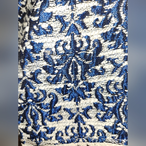 NWT GIULIA MADE IN ITALY METALLIC BLUE CREAM CLASSIC TAPESTRY JACKET M/L - Picture 6 of 8